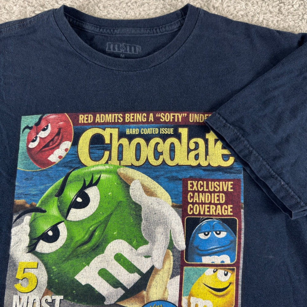 M&Ms Mens Chocolate Magazine Graphic T-Shirt Navy Blue Size M 2977